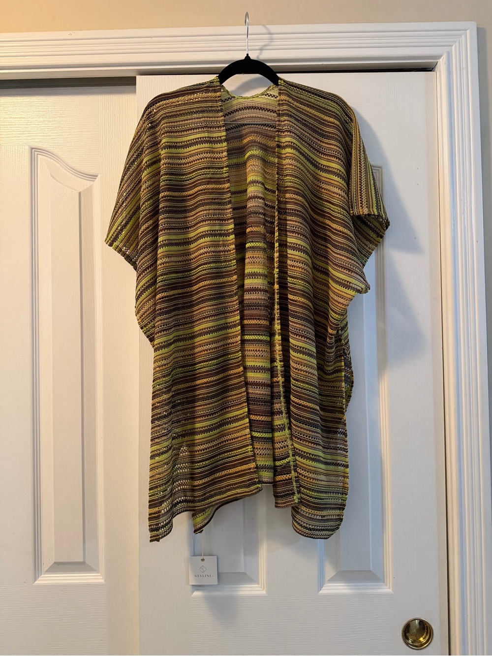 Lightweight Green & Brown Striped Open-Front Kimono - Unbranded